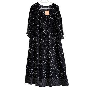 NWT BloomChic Black Polka Dot Midi Dress Size 18/20 Elastic Waist